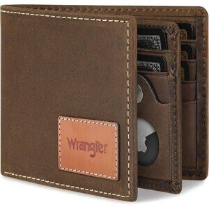 Men's Cognag Wallet with AirTag Holder Bifold RFID Blocking Genuine Leather